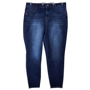 1822 Denim Womens 14W Dark Wash Capri Jeans High Rise Raw Hem EUC